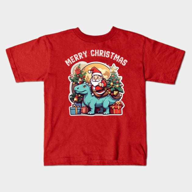 Santa clous riding a dinosaur Kids T-Shirt by sukhendu.12